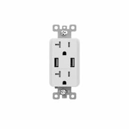 20A Duplex Receptacle w/ 5.4A Dual Type A USB, TR, 125V, White