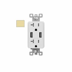 20A Duplex Receptacle w/ 5.4A Dual Type A USB, TR, 125V, Ivory