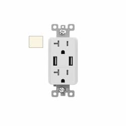 20A Duplex Receptacle w/ 5.4A Dual Type A USB, TR, 125V, LT Almond