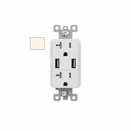 20A Duplex Receptacle w/ 5.4A Dual Type A USB, TR, 125V, LT Almond