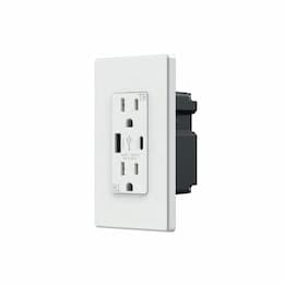 15A Duplex Receptacle w/ 4.2A Dual Type A+C USB, TR, 125V, White