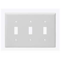 3-Gang Standard Wall Plate, Toggle, Plastic, White
