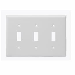 3-Gang Standard Wall Plate, Toggle, Plastic, White