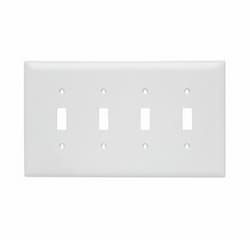 4-Gang Standard Wall Plate, Toggle, Plastic, White