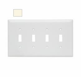 4-Gang Standard Wall Plate, Toggle, Plastic, Light Almond