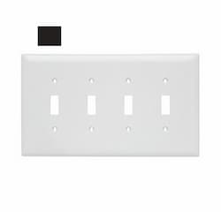 4-Gang Standard Wall Plate, Toggle, Plastic, Black