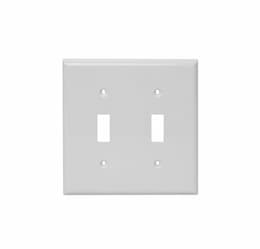 2-Gang Mid-Size Wall Plate, Toggle, Plastic, White
