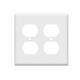 2-Gang Mid-Size Wall Plate, Duplex, Plastic, White