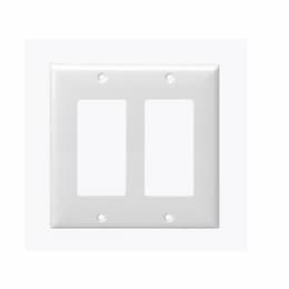 2-Gang Standard Wall Plate, Decora, Plastic, White