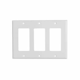 3-Gang Mid-Size Wall Plate, Decora, Plastic, White