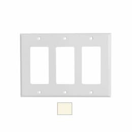 3-Gang Mid-Size Wall Plate, Decora, Plastic, Light Almond