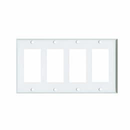 4-Gang Standard Wall Plate, Decora, Plastic, White