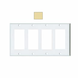 4-Gang Standard Wall Plate, Decora, Plastic, Ivory