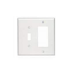 2-Gang Standard Combination Wall Plate, Toggle/Decora, Plastic, White