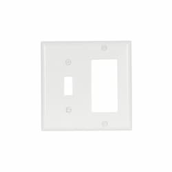 2-Gang Mid-Size Combination Wall Plate, Toggle/Decora, Plastic, White