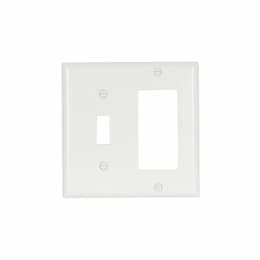 2-Gang Mid-Size Combination Wall Plate, Toggle/Decora, Plastic, White