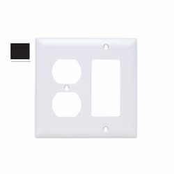 2-Gang Standard Combination Wall Plate, Duplex/Decora, Plastic, Black