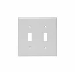 2-Gang Standard Wallplate, Toggle, Metal, Smooth, White