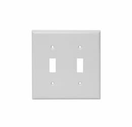 2-Gang Mid-Size Wallplate, Toggle, Metal, Smooth, White