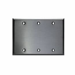 3-Gang Wall Plate, Blank, Stainless Steel