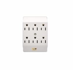 15A Grounding Outlet Adapter, Single to Six, 3-Wire, 125V, White