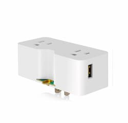15A Double Outlet Converter w/ Grounding Lug & Type A USB, 125V