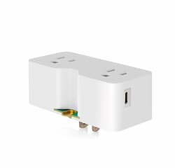 15A Double Outlet Converter w/ Grounding Lug & Type A & C USB, 125V