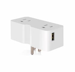 15A Double Outlet Converter w/ Type A USB, 125V