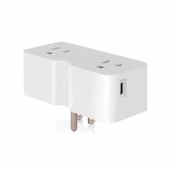 15A Double Outlet Travel Adapter w/ Type A & C USB, 125V