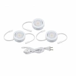 4.3W MVP LED Puck Lights, Dimmable, 250 lm, 120V, 3000K, White, Three Puck Kit