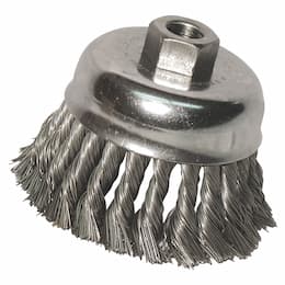 Knot Wire Cup Brush, 6 in Dia., 5/8-11 Arbor, .035 in Carbon Steel Wire