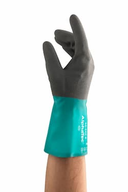 12" Chemical Resistant Acrylic Knit Lined Gloves, Gray/Green - Size 8