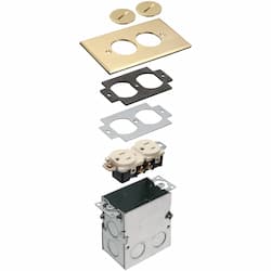 1-Gang Floor Box Kit w/ Threaded Plug & Receptacle, Steel, Brass