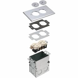 1-Gang Floor Box Kit w/ Threaded Plug & Receptacle, Steel, Nickel