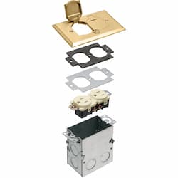 1-Gang Floor Box Kit w/ Flip Lid & Receptacle, Steel, Brass