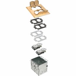 2-Gang Floor Box Kit w/ Flip Lid & Receptacle, Steel, Brass