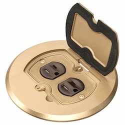 Adjustable Floor Box w/ Flip Lid & Receptacle, Round, Brass