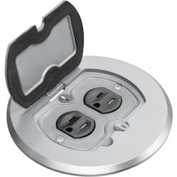 Adjustable Floor Box w/ Flip Lid & Receptacle, Round, Nickel