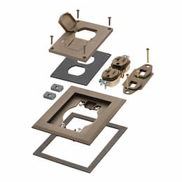 1-Gang Frame Kit w/ Flip Lids & Receptacle for Gangable Box, Metal, BR