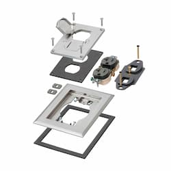 1-Gang Frame Kit w/ Flip Lids & Receptacle for Gangable Box, Metal, NK