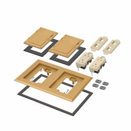 2-Gang Frame Kit w/ Flip Lid & Receptacle for Gangable Box, Caramel