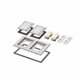 2-Gang Frame Kit w/ Flip Lid & Receptacle for Gangable Box, Nickel