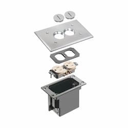 Floor Box w/ Threaded Plugs & Receptacle for Existing Floors, Nickel