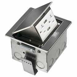 Pop Up Floor Box Kit w/ GFCI USB Receptacle, Steel, Black