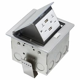 Pop Up Floor Box Kit w/ GFCI USB Receptacle, Steel, Stainless Steel