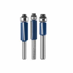 3 pc. Flush Trim Router Bit Set, 1/4-in Shank