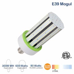 80W LED Corn Bulb, 10400 Lumens, 2700K, 600W Equivalent