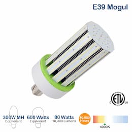 80W LED Corn Bulb, 175W MH/HID Retrofit, 10400 Lumens, 4000K