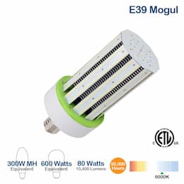 80W LED Corn Bulb, 10400 Lumens, 6000K, 600W Equivalent