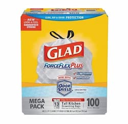 13 Gal. Force Flex Plus Kitchen Trash Bags w/ Odor Shield, White